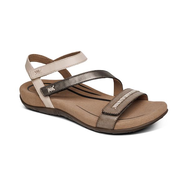 Aetrex Women's Gabby Adjustable Quarter Strap Sandals Brown Sandals UK 9577-545